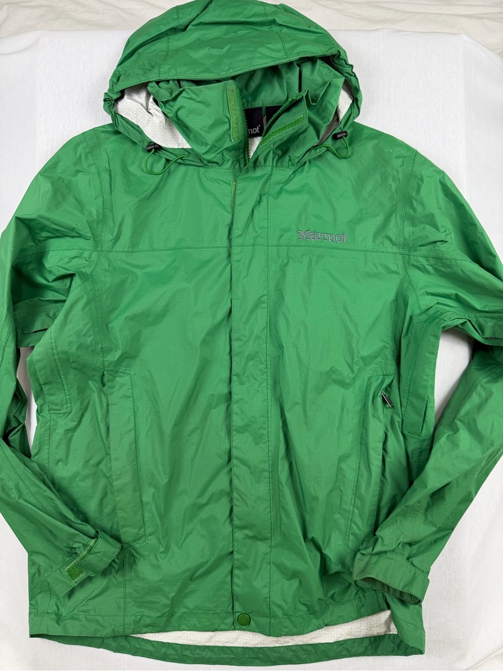 Marmot Green Waterproof Rain Jacket Hooded Shell Pit Zips Size Small